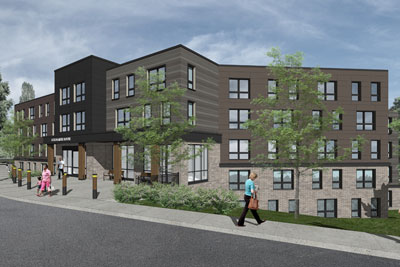 A rendering of Golda Meir House in Newton, Mass.
