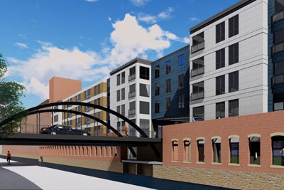A rendering of the redeveloped Hamilton Canal District Parcels 8 and 9 in Lowell, Mass.