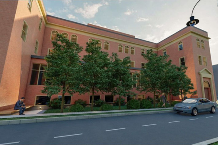 A rendering of St. Louis Schoolhouse Condominiums in Fall River, Mass.