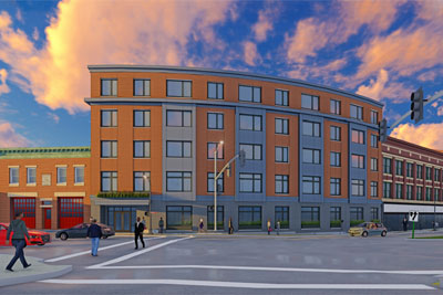 A rendering of Moran Square in Fitchburg, Mass.